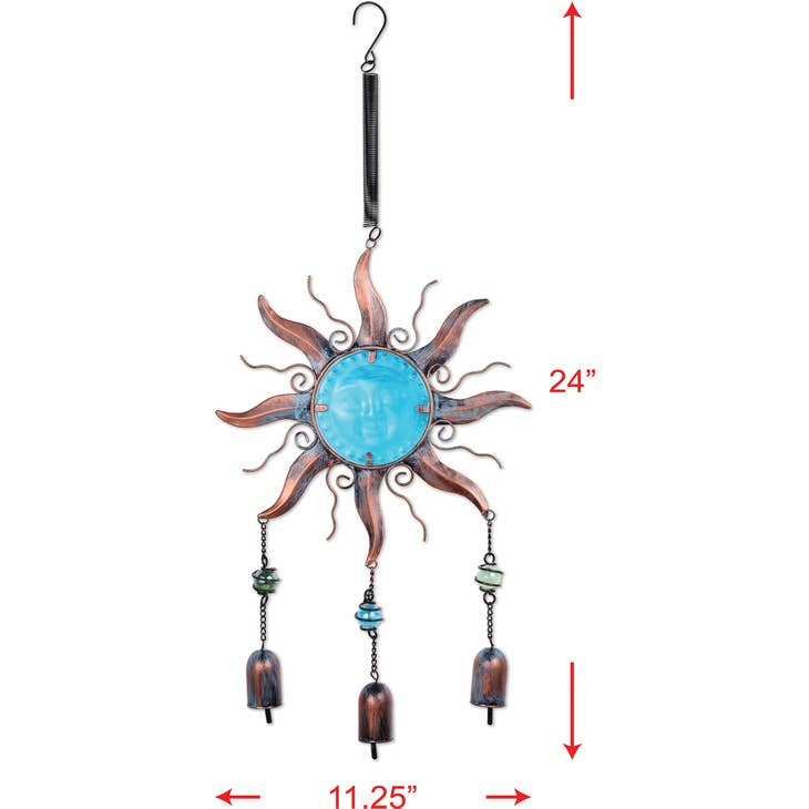 Sun Blue Glass and Copper Metal Wind Chime