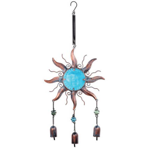 Sun Blue Glass and Copper Metal Wind Chime